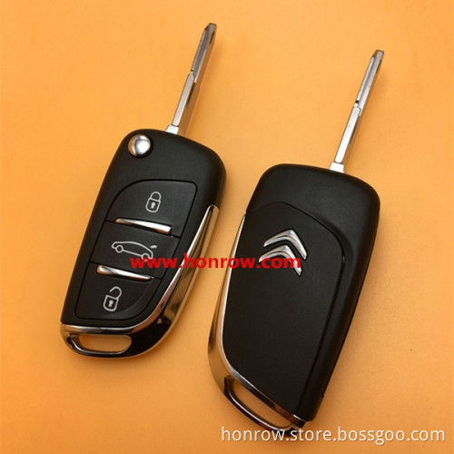 Original Citroen 3 button modified flip remote key blank key shell with NE73 206 Blade and battery place used for New DS remote